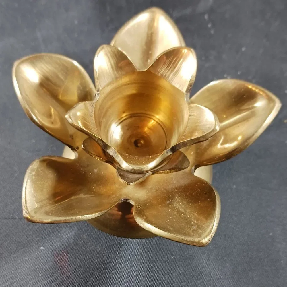 Vintage Enesco Solid Brass Small Candle Holder Flower Shape